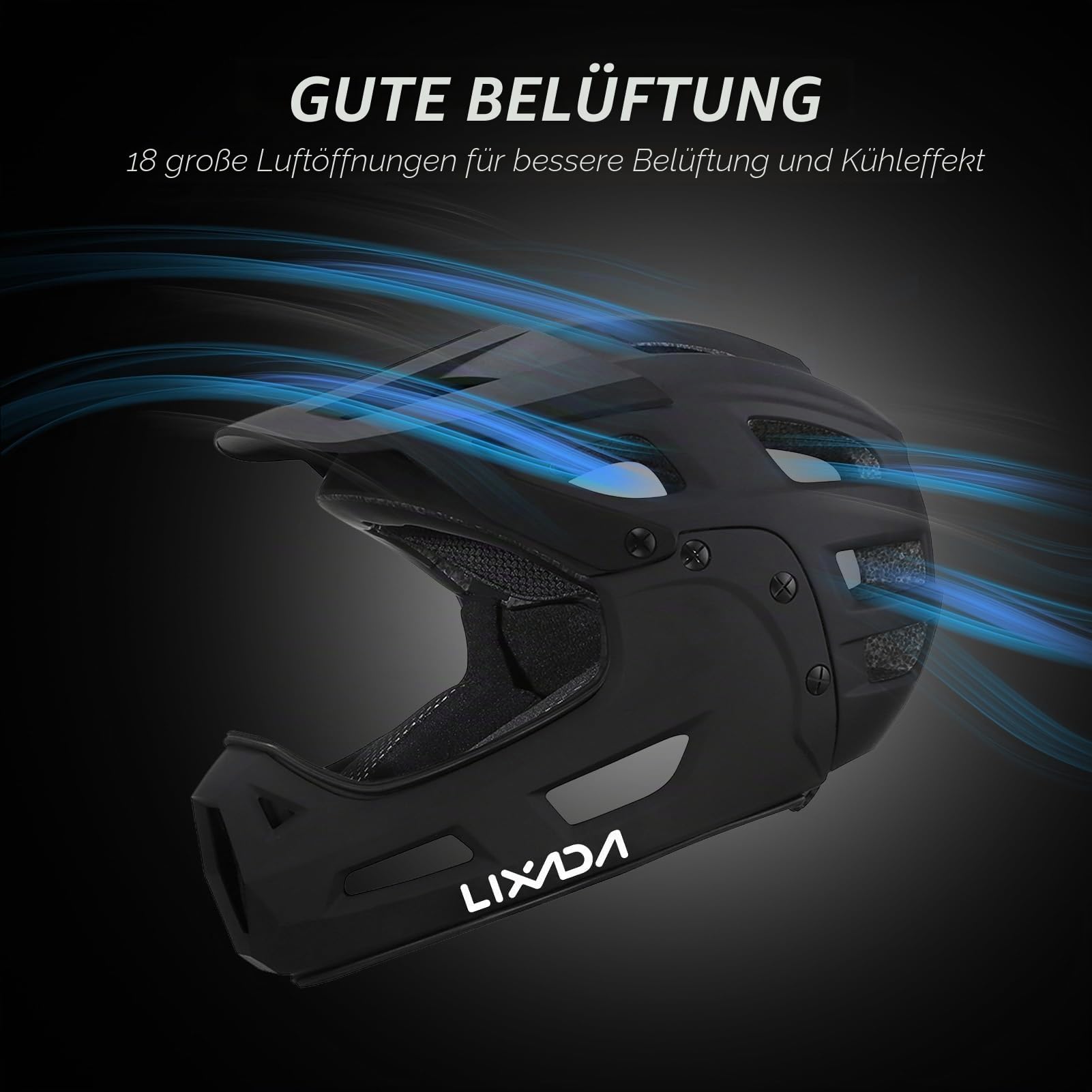 Lixada Mountainbike-Helm Fullface für Erwachsene mit abnehmbarem Kinnriemen Visier für Mountainbiking