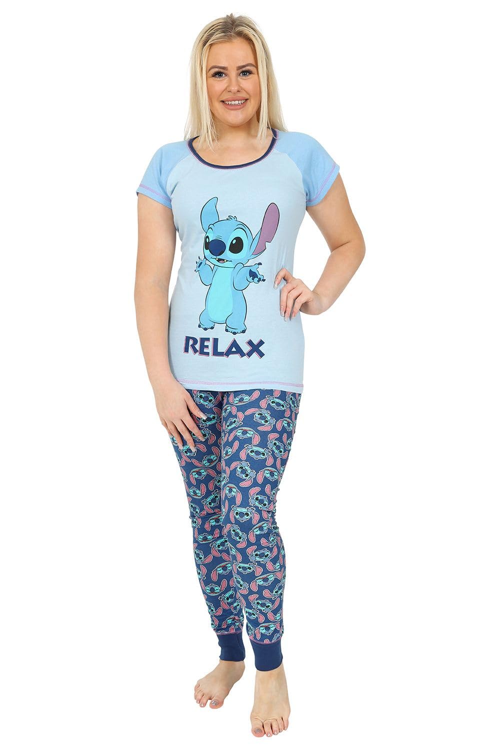 Disney Lilo and Stitch Relax Light Blue Long Ladies Pyjamas (10-12)
