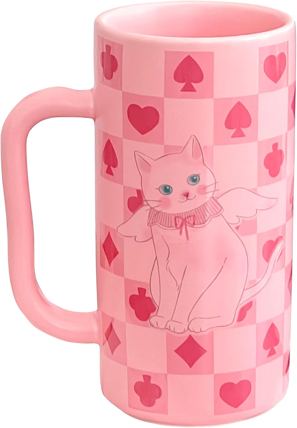 Valentines Day Gifts for Her, Pink Coffee Mug 14oz Tall Cat Mugs with Large Handle,Cute Funny Porcelain Mugs for Tea Latte Hot Chocolate - Cat Lovers Birthday Gift for Women Kids Girls