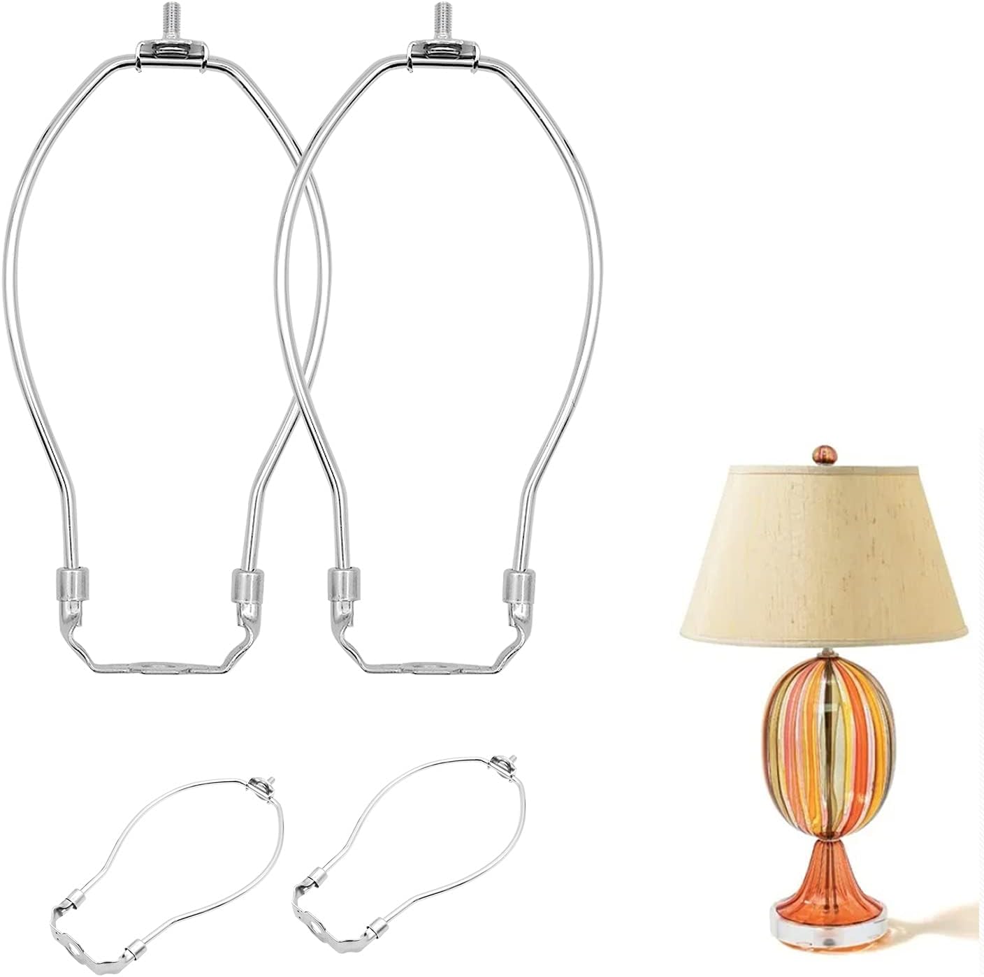 AGOOBO 4 Pcs Lamp Harp Holder, 8 inch Silver Harp for Table and Floor