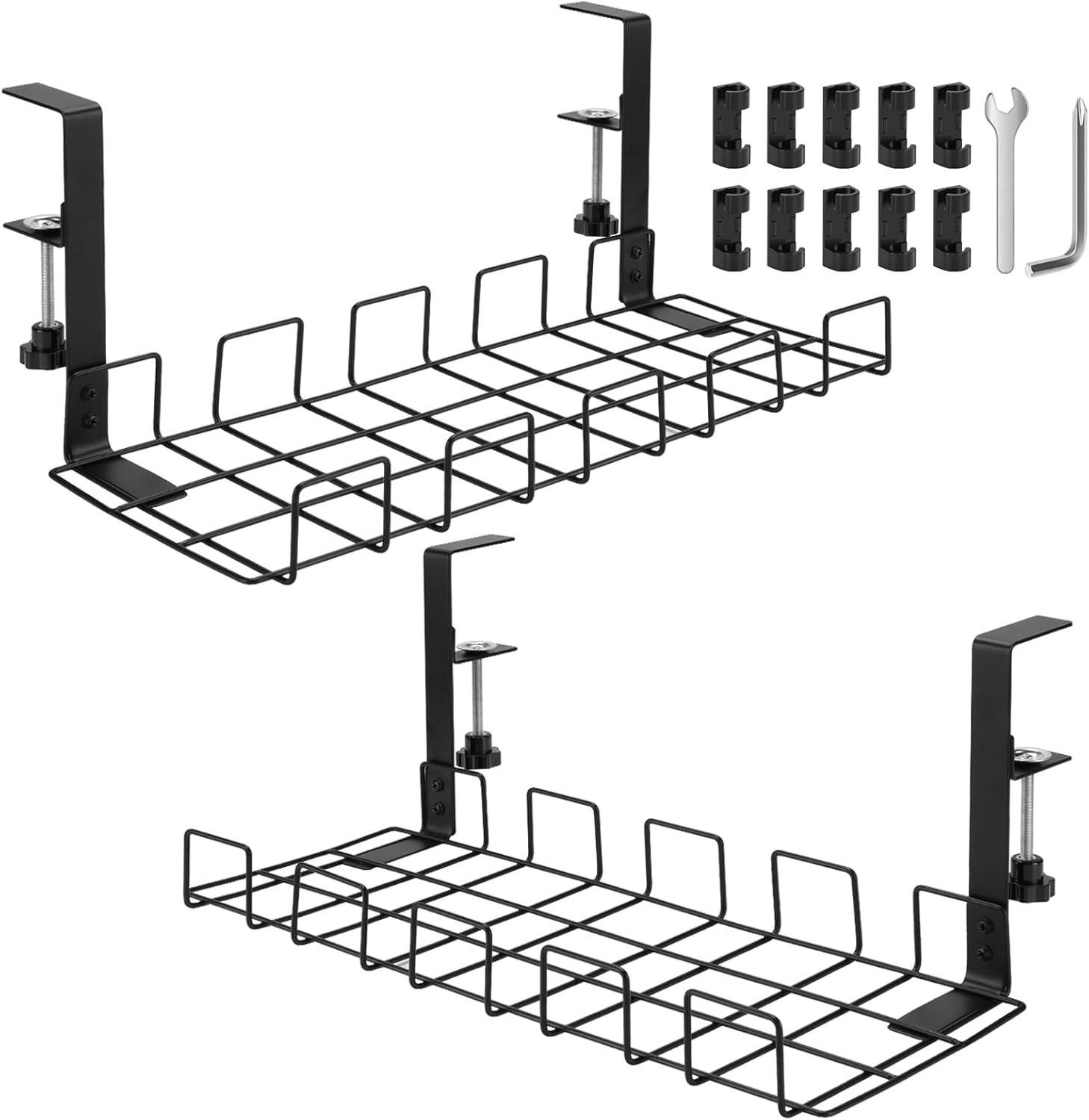 Cable Management Under Desk Cable Tidy, 2 Pack No Drill Under Desk