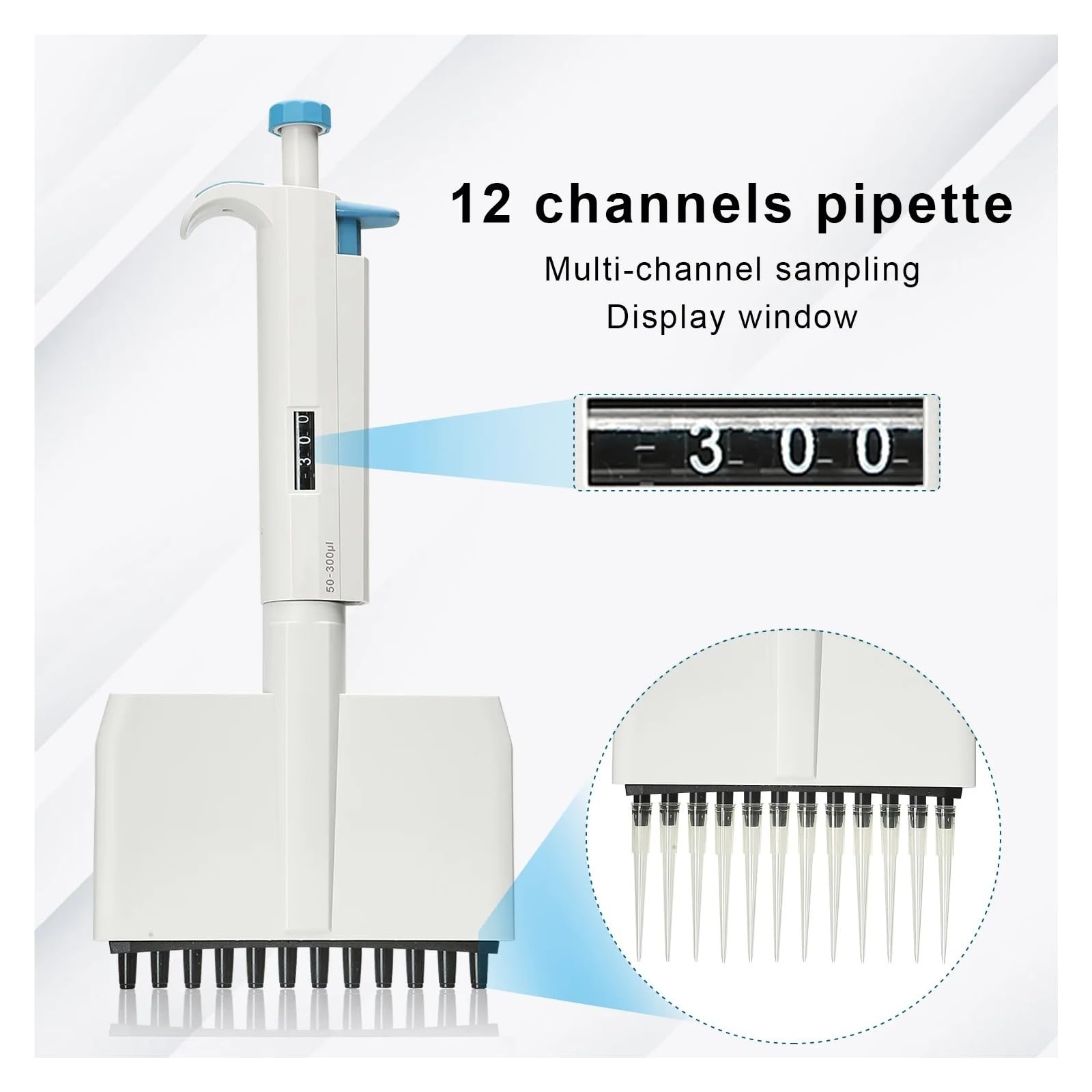 Pipette numérique de laboratoire à 12 canaux, 0,5ul-300ul, capacité Variable, réglable manuellement Extraction précise(0.5-10ul)