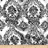 Charmeuse Satin Damask White/Black, Fabric by the Yard