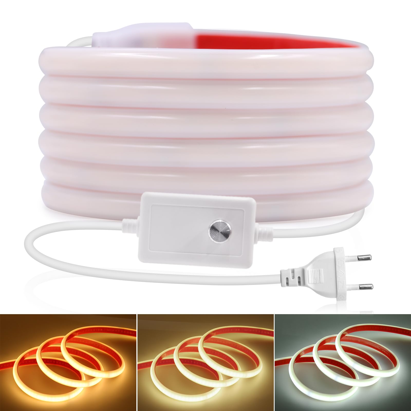 LED Band 20M Wasserdicht IP65 Warmweiß Selbstklebend 240LEDs/m Superhell Flexible FCOB LED Strip AC230V