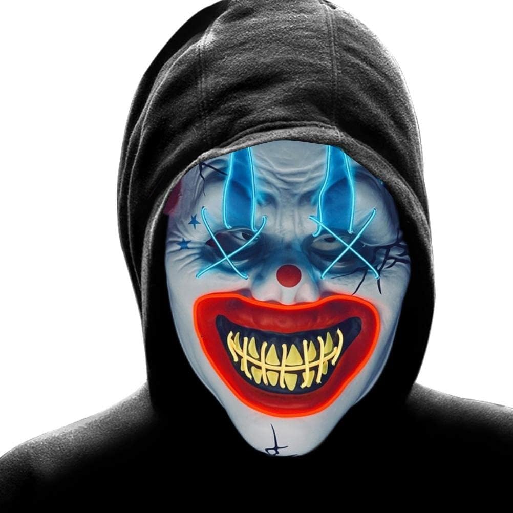 LED Clown Face Cover,Halloween LED Clown Mask,Creepy Devil Face Mask Cosplay Prop Joker Faces Cover,3 Modes Glow in the Dark Mask,Party Dress Up Accessories for Halloween LED Clown Face Cover,Halloween LED Clown Mask,Creepy Devil Face Mask Cosplay Prop Joker Faces Cover,3 Modes Glow in the Dark Mask,Party Dress Up Accessories for Halloween