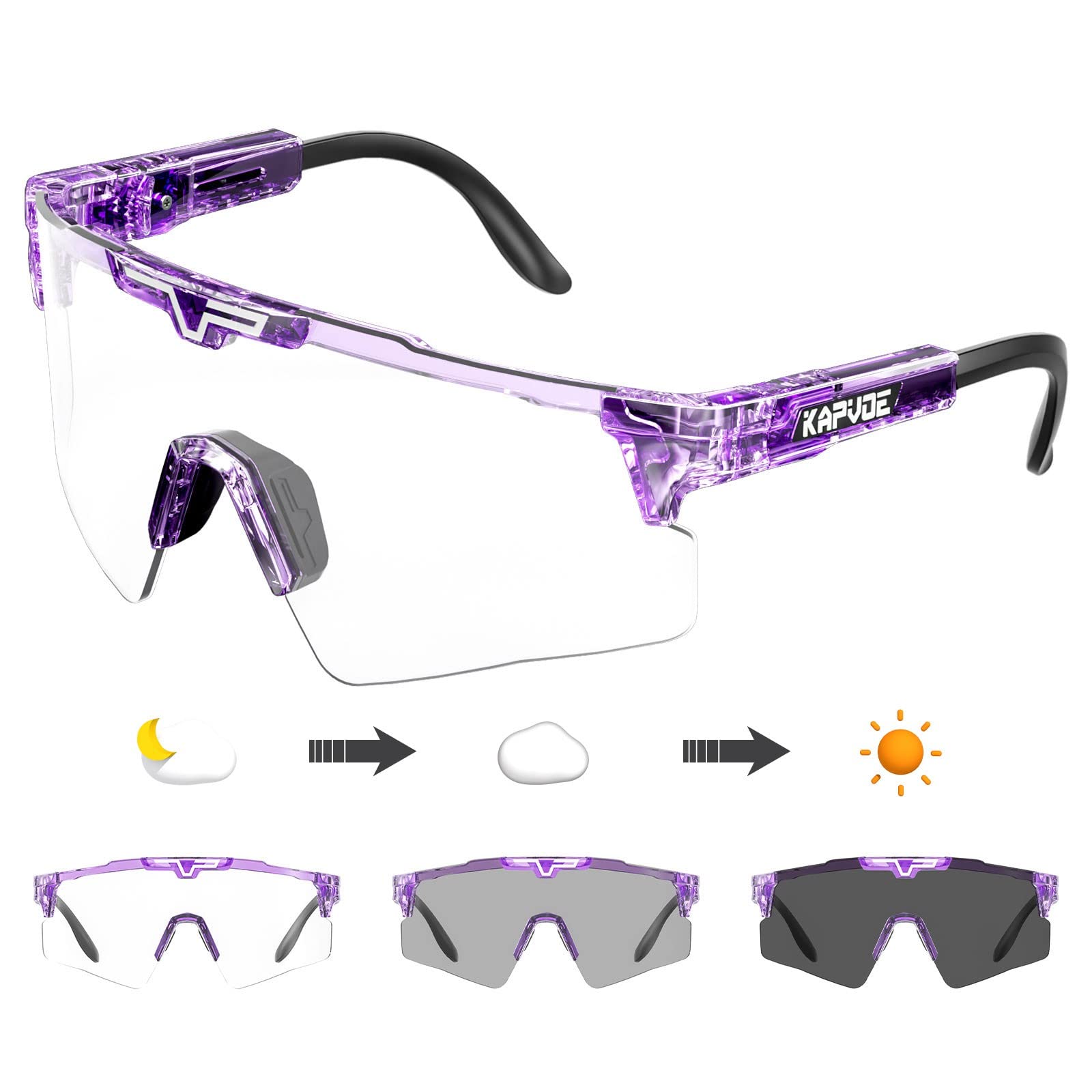 KAPVOE Photochromic Cycling Glasses Sports Sunglasses Mountain Bike Gasses Clear MTB Glasses Men Women Bicycle Riding Glasses