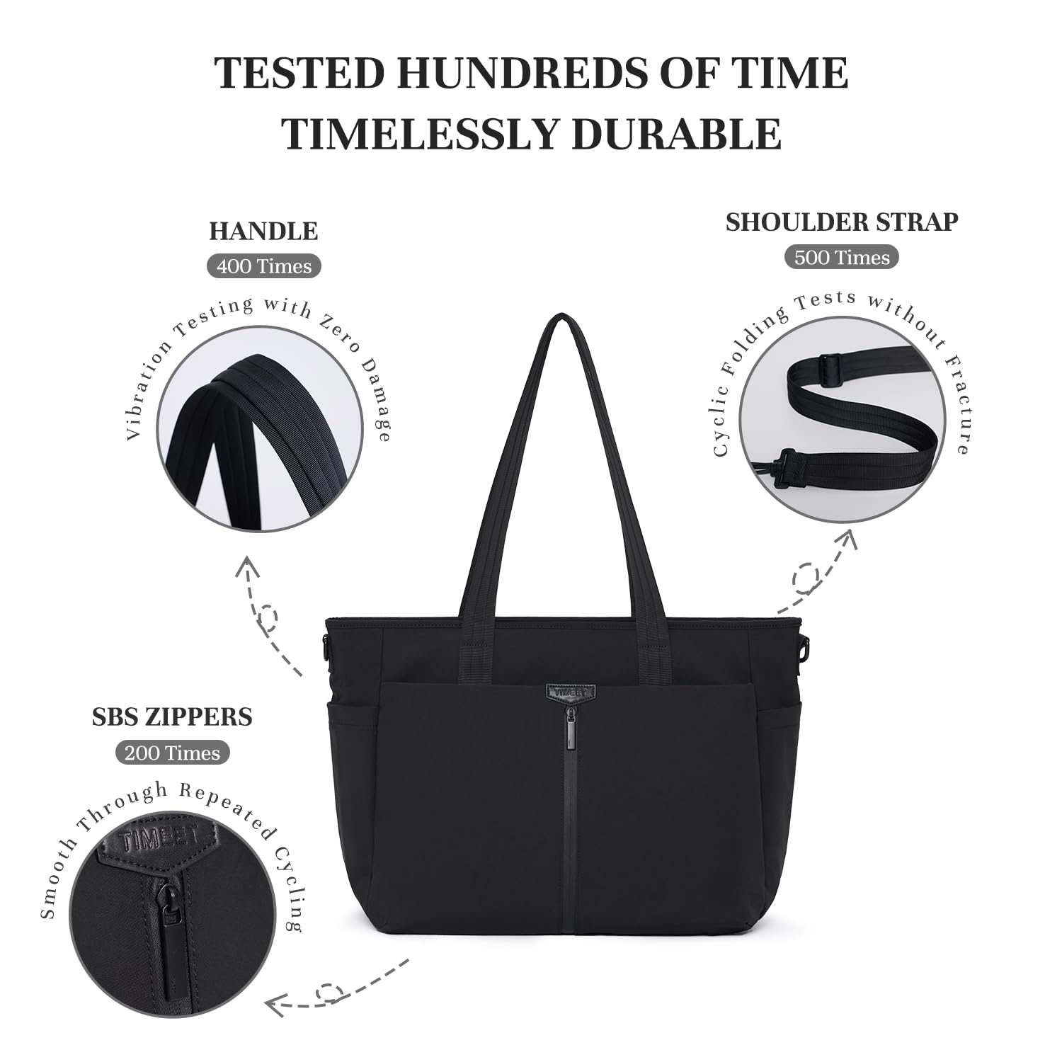 Timeet Arbeitstasche Damen Herren mit Laptopfach, Tote Bag mit Reißverschluss, Uni Tasche Lehrertasche Damen Herren mit Abnehmbarem Schultergurt für Schule, Büro, Geschäftsreise und Freizeit Braun