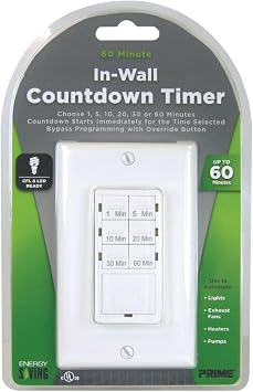 Prime Wire & Cable TNDIW060 In-Wall 60 Minute Countdown Digital Timer