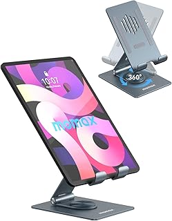 MOMAX iPad Stand for Desk, 360 Rotating iPad Swivel Stand for Writing and Drawing, Foldable Aluminum Tablet Stands Fold Stand and Holders Adjustable for Store Office Showcase Reception Kitchen Desktop