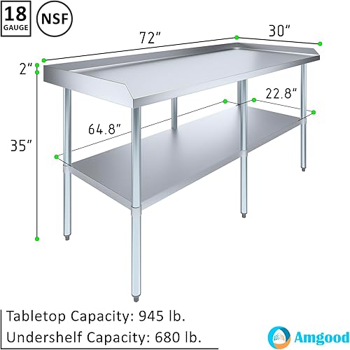 Vista 18 de AmGood Mesa de trabajo comercial con protector contra salpicaduras y salpicaduras laterales NSF