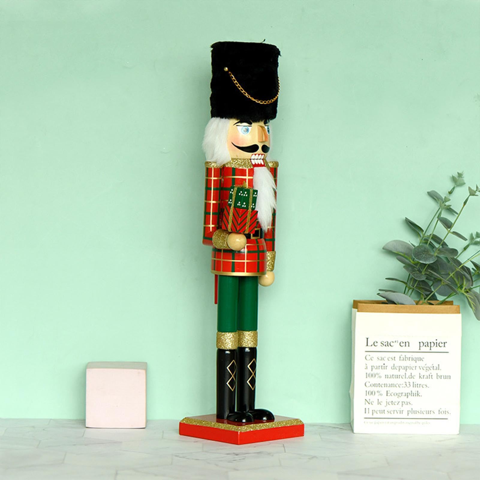 Nussknacker-Figur, Soldat aus Holz, Festliche Dekoration, handbemalt | Stabiler Standfuß, ideal für Weihnachtsdekoration, Regale, 12 x 11 x 50 cm