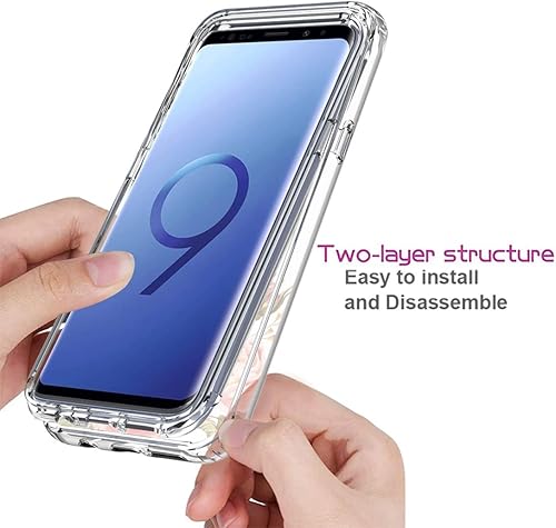 Miniatura 4 de Funda para Galaxy S9, SM-G960U con protector de pantalla de vidrio templado, cuerpo completo, transparente, flexible, con diseño floral, funda para
