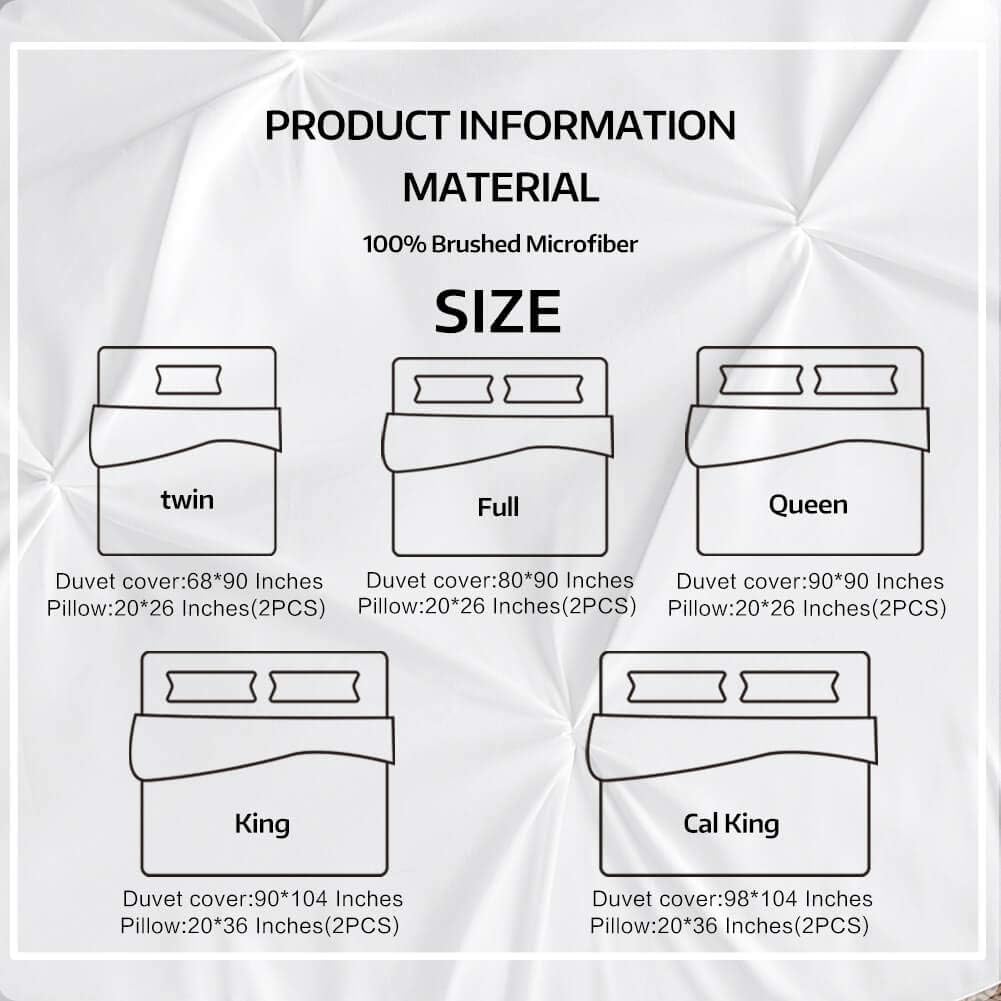 Vailge 3 Piece Pinch Pleated Duvet Cover with Zipper Closure, 100% 120gsm Microfiber Pintuck Duvet Cover, Luxurious Pintuck Decorative(White, King)
