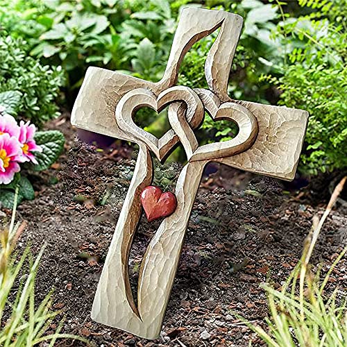 Gesneden Houten Kruis Verweven Harten, Muur Hangende Hand Gesneden Hout Kruis, Voor Vrienden, Liefhebbers En Familieleden In De Naam Van Liefde En Hoop (Wooden Hart) - Image 3