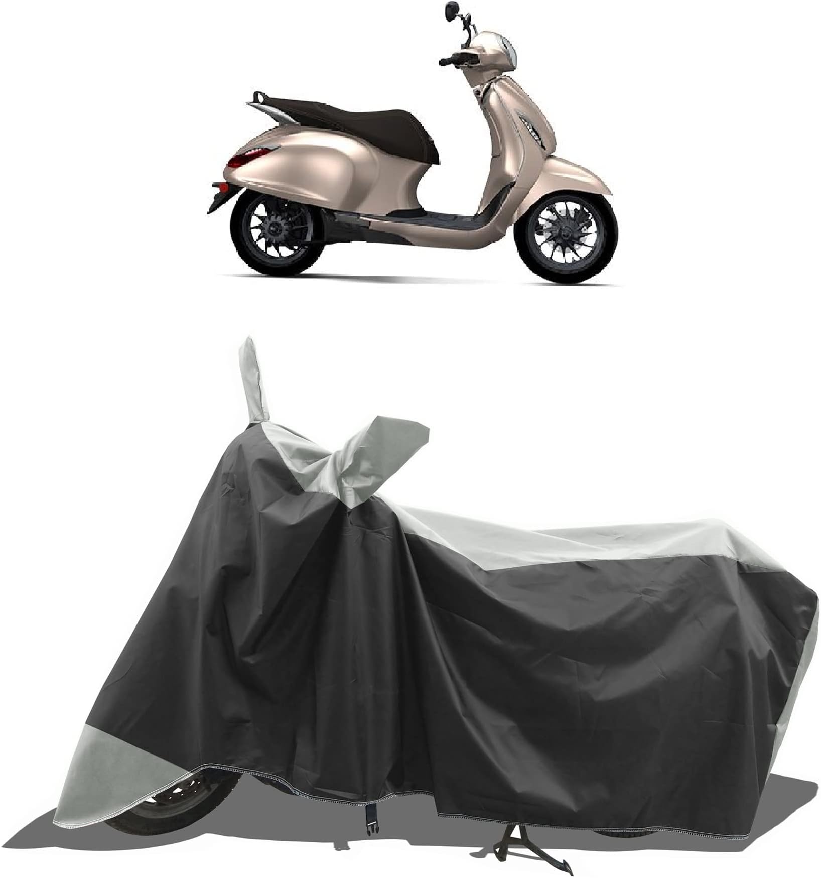 Two Wheeler - Scooty - Bike Cover for Bajaj Chetak Electric Scooter Cover with Water-Resistant and Dust Proof Premium 210T Fabric_White Stripe