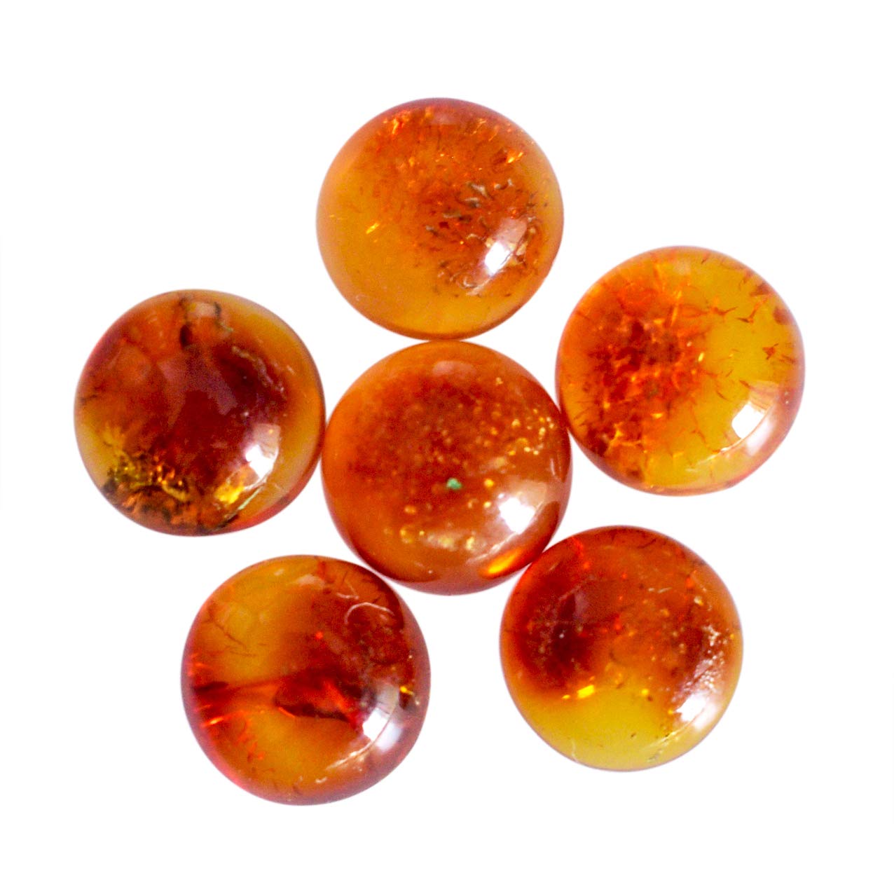 ABC Jewelry MartNatural Baltic Sea Amber 6 Pcs. Lot Cabochon, Round Shape, Flat Back, Fossilized Amber, Ring Stone, Pendant Stone, Amber Supply,