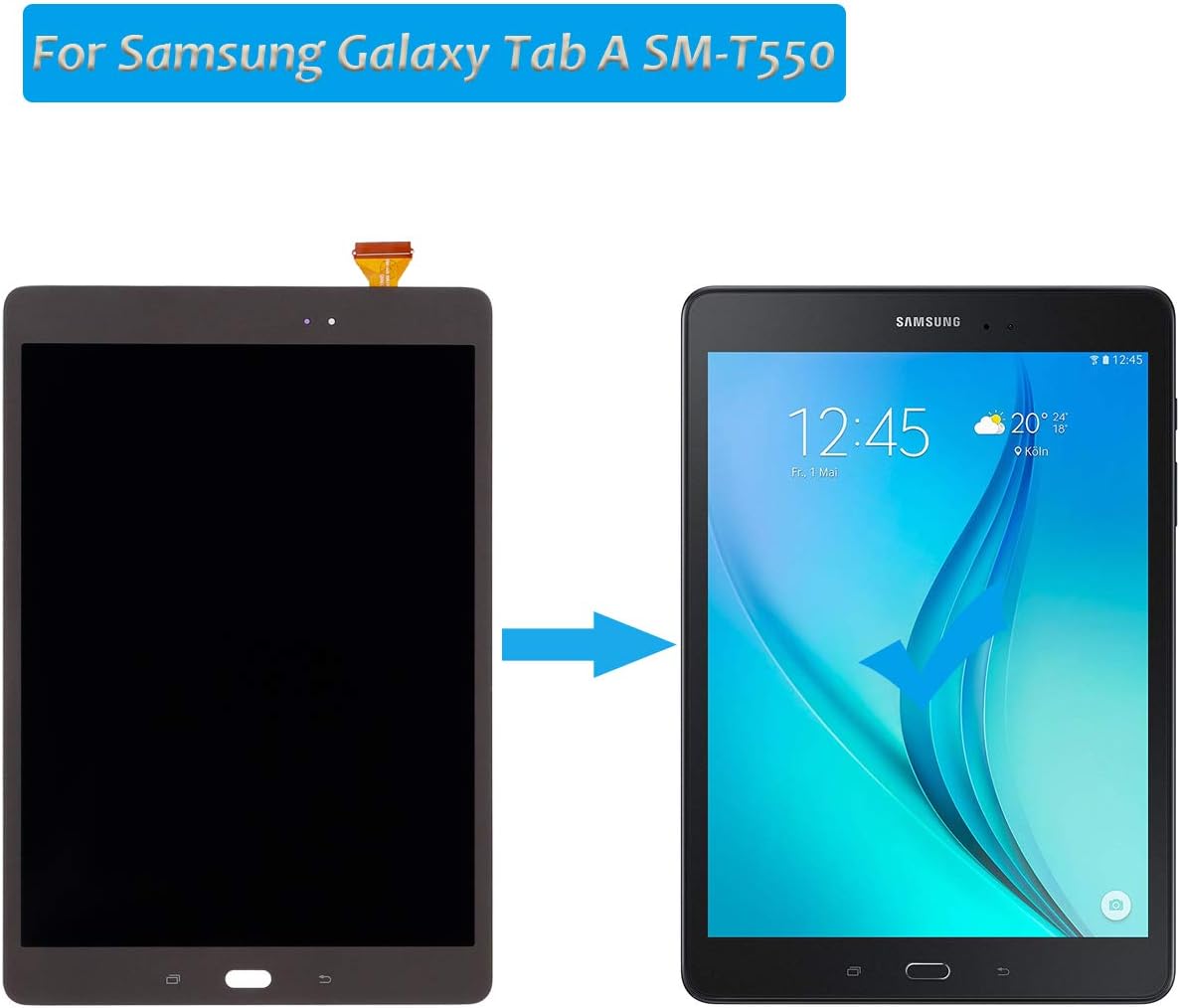 LCD Touch Screen Assembly Compatible with Galaxy Tab A SM-T550 T550 SM-T555 T555 LCD Touch Screen Display Assembly Black with Tools