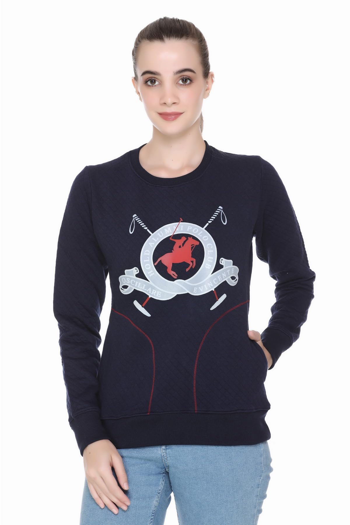 hold Women's Full Sleeve Printed Sweatshirt, Polycotton Fabric, Round Neck, Navy Blue-picture-51