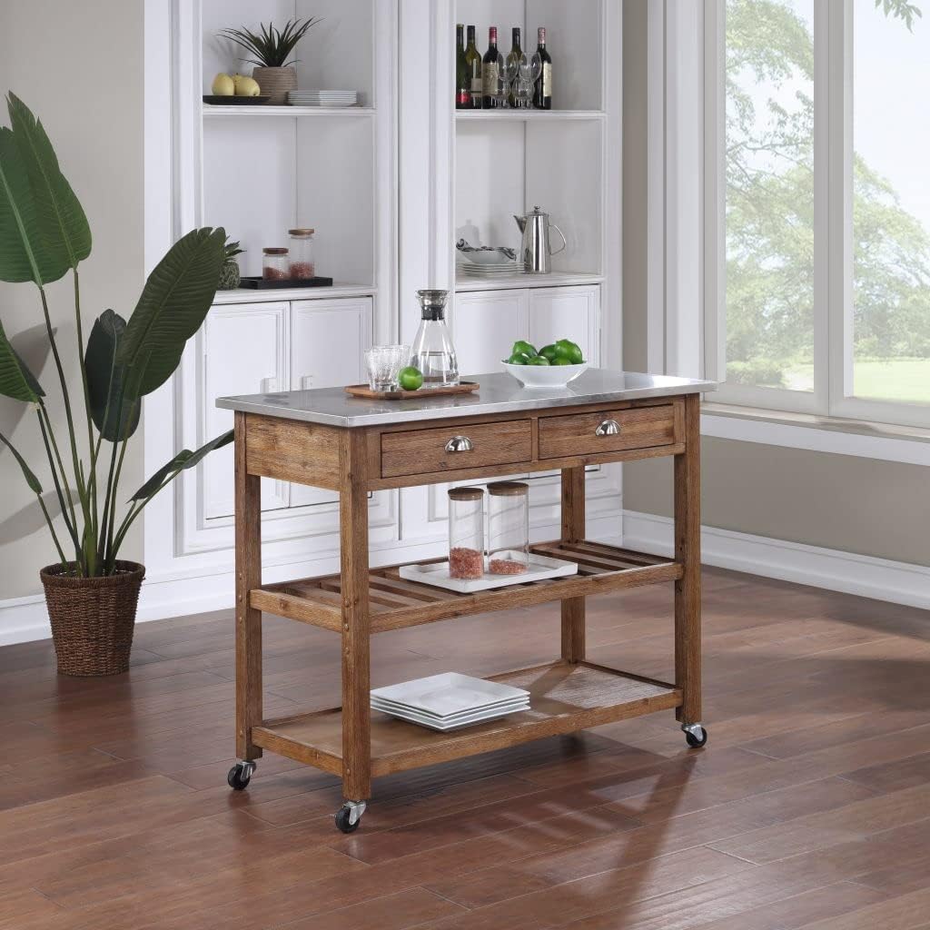 Sonoma Kitchen Cart with Stainless Steel Top [Barnwood Wire-Brush]