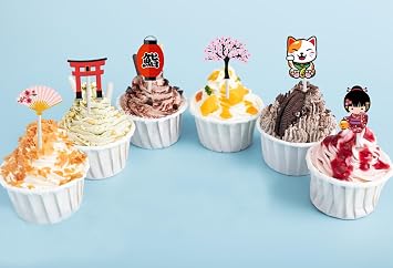 18 PCS Japanese Cupcake Toppers for Boys Girls Adult Kokeshi Folding Fan Cherry Blossom Cake Topper Sushi Japanese Birthday Party Decorations Supplies