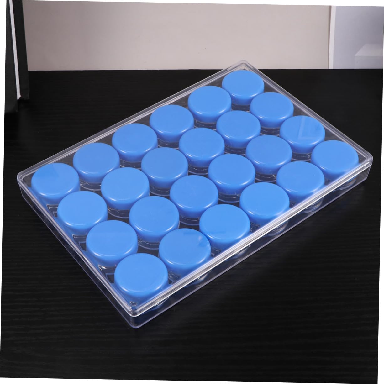 WOONEKY Set de Flacons de Voyage Bleu en Pp Lot de 25 10g Séparés, Légers et Portables, avec Boîte de Rangement, pour Gels et Liquides
