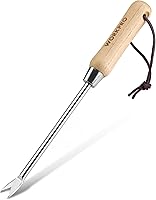 WORKPRO Dandelion Weeder Puller Tool - Rustproof Stainless Steel Two-Prong Weed Remover with Wood Handle for Gardens & Lawns