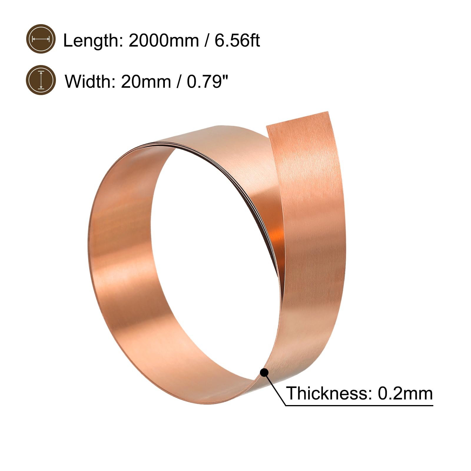 QUARKZMAN Rolka folii miedzianej, 2000 mm x 20 mm x 0,2 mm, 99,9% czystej miedzi do projektów elektrycznych DIY