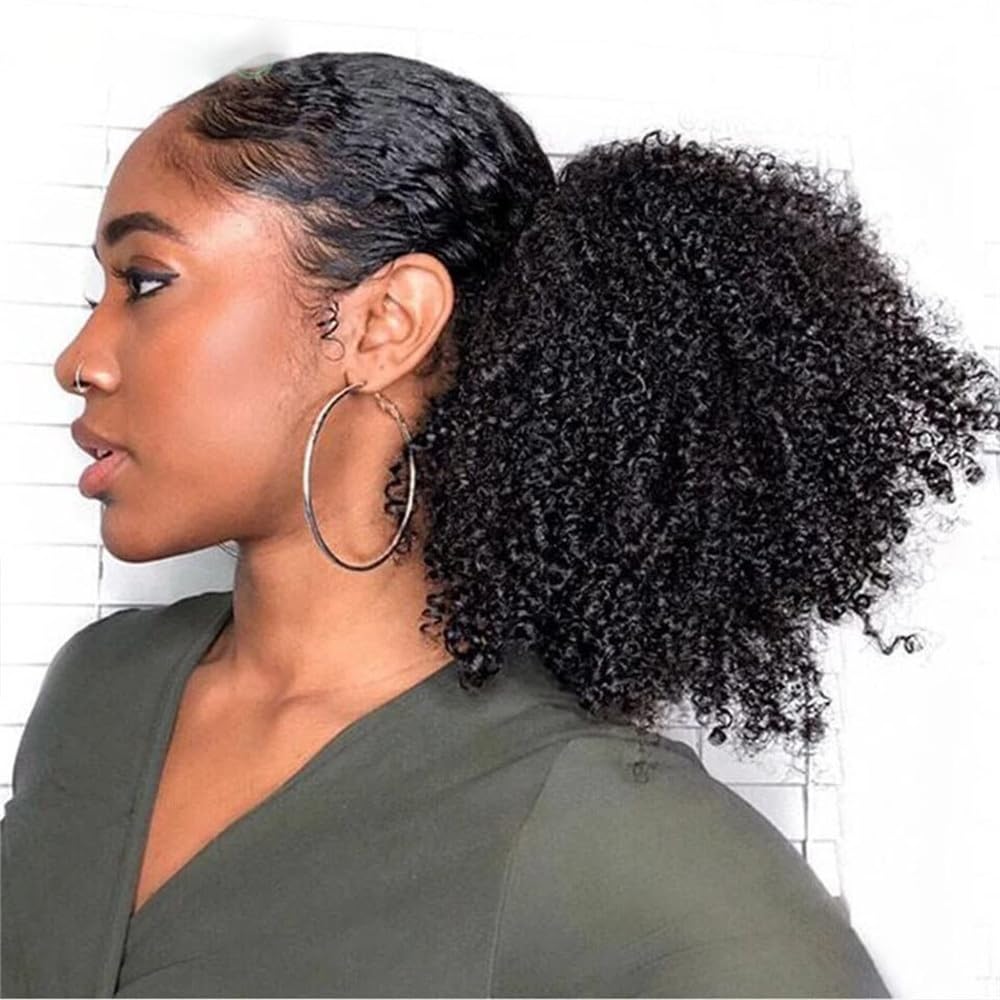 Afro Kinky Curly, kucyk z zapięciem na ściągacz, doczepiany do włosów Remy, kucyk dla kobiet(14inches)