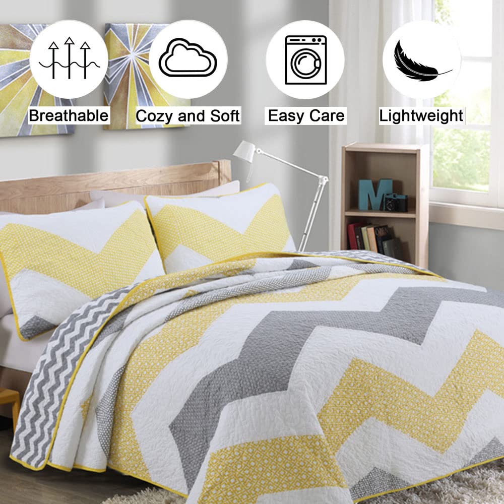 Odot Colcha Verano para Cama 228/275, Colcha Bouti Fina con 2 Fundas de Almohada Colcha Acolchado Ligera Suave para Colcha Cubre Cama Multiusos (228 * 240+50 * 66cm,Rayas Amarillas)