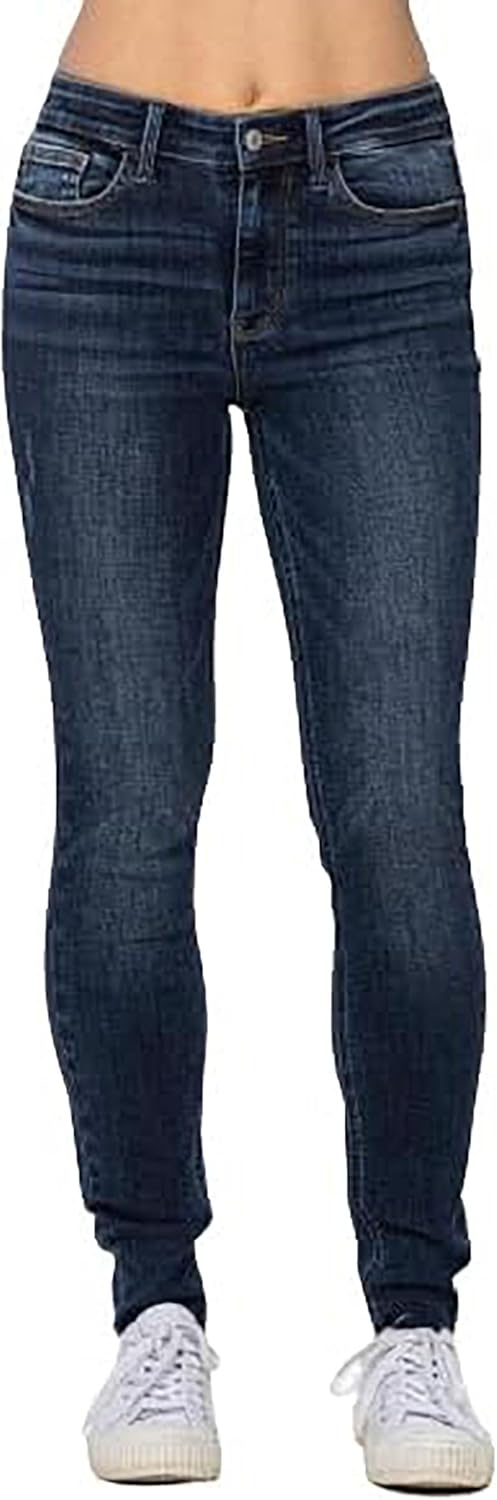 Judy Blue Women's Mid Rise Vintage Raw Hem Skinny Jeans 82527 (US, Numeric, 42, Plus, Regular, Blue)
