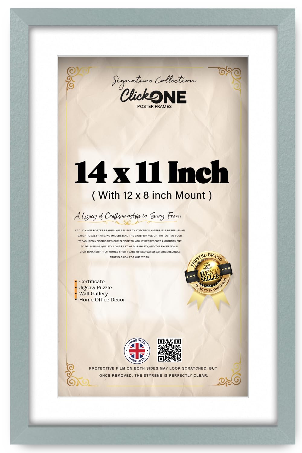 Click One Mdf 14 X 11 Inch Picture Photo Poster Frame With 30.48 X 20.32 Cm White Mount And Clear Styrene Moulding 30 Mm Wide 15 Mm Deep Landscape Ideal For Interior Décor 35.56 X 27.94 Cm Silver
