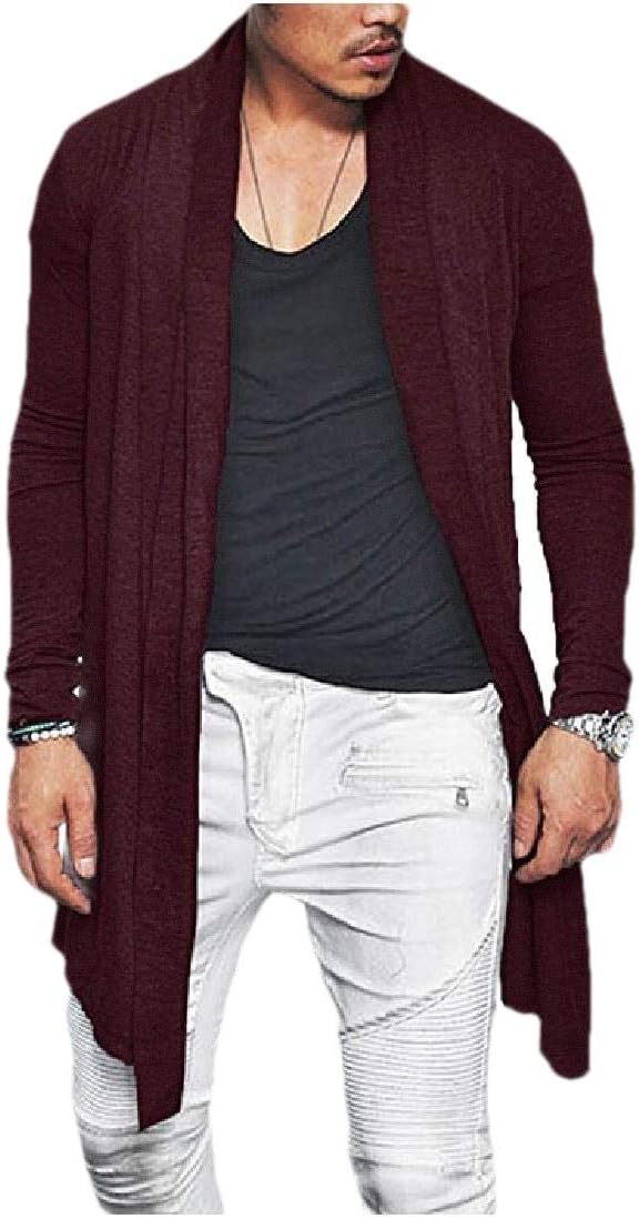 dahuo Mens Lightweight Long Sleeve Draped Open Front Shawl Collar Longline Cardigan