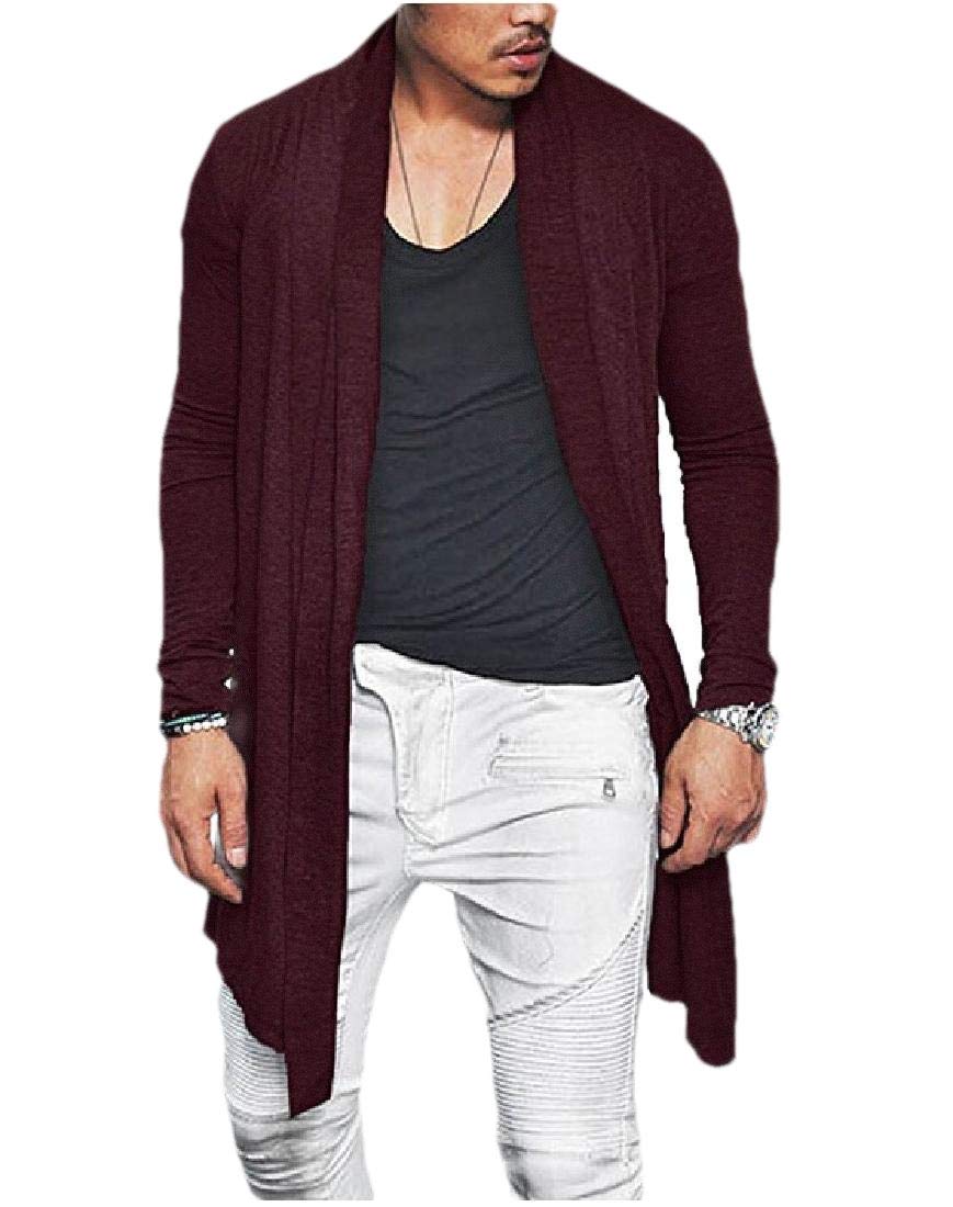 dahuo Mens Lightweight Long Sleeve Draped Open Front Shawl Collar Longline Cardigan