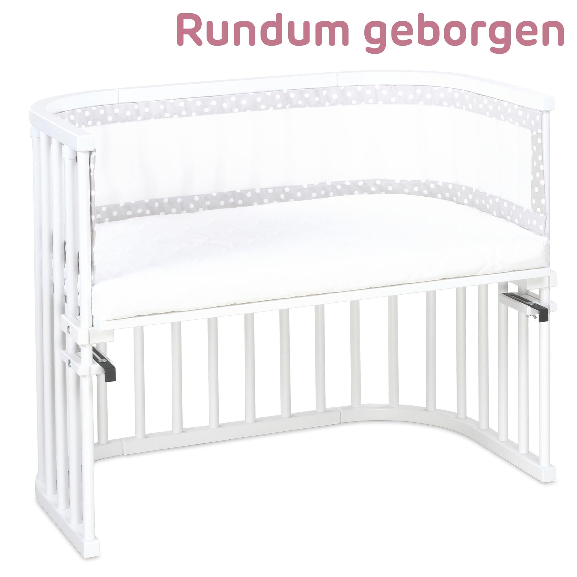 babybay Ochraniacz 3D z siateczki mesh pasuje do modelu Maxi, Boxspring, Comfort i Comfort Plus, perłowo-szare kropki, białe