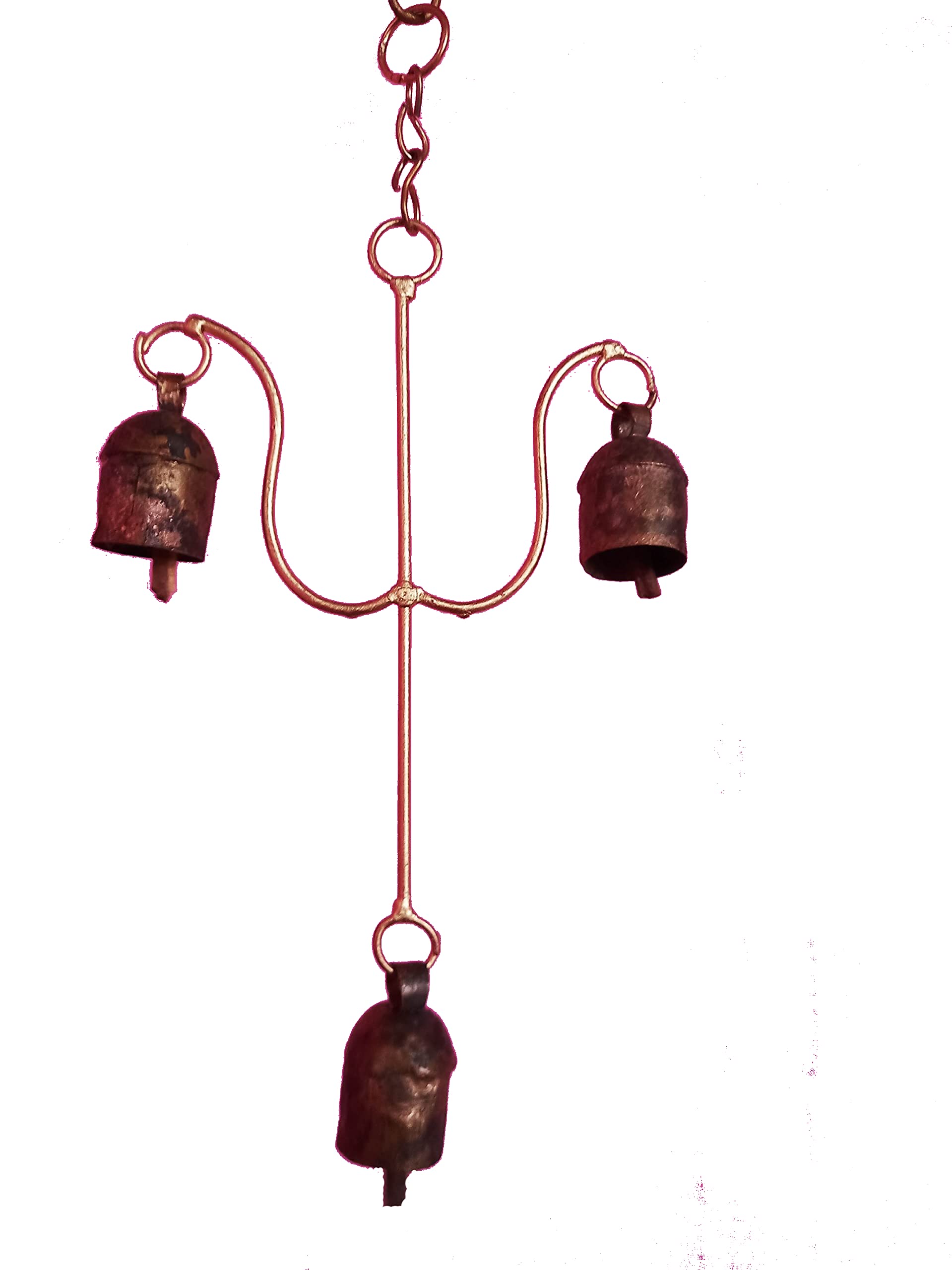 New Zummar House Handmade Trisul Chime with 3 Bell Copper Coated Kutch Metal Bells/Wind Chimes Bell/Gold Color Chime and Brown Bells