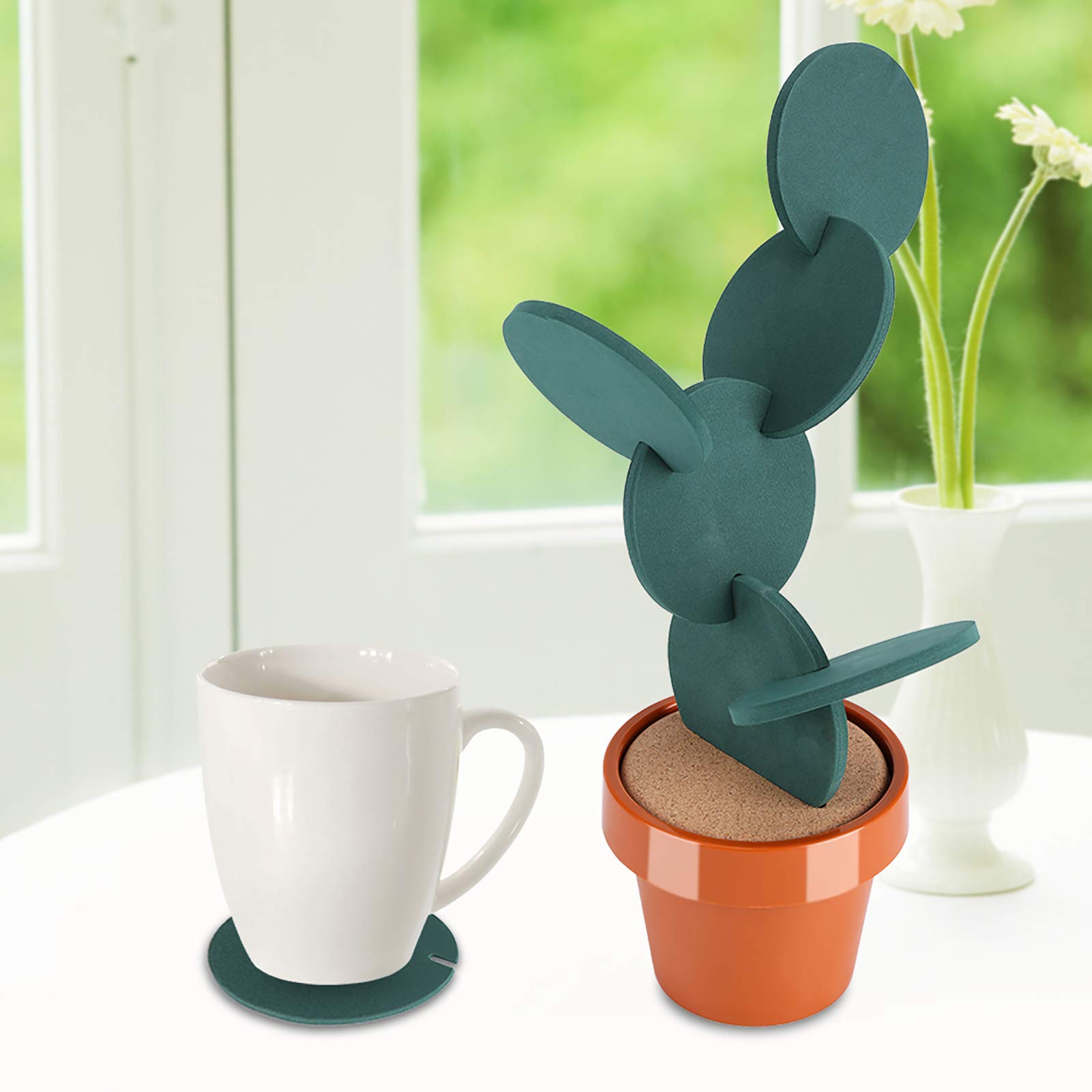 Set Sottobicchieri A Forma Di Cactus Con Vaso - 6 Pezzi In EVA Termoisolanti - Decorazione Scrivania Originale - 3