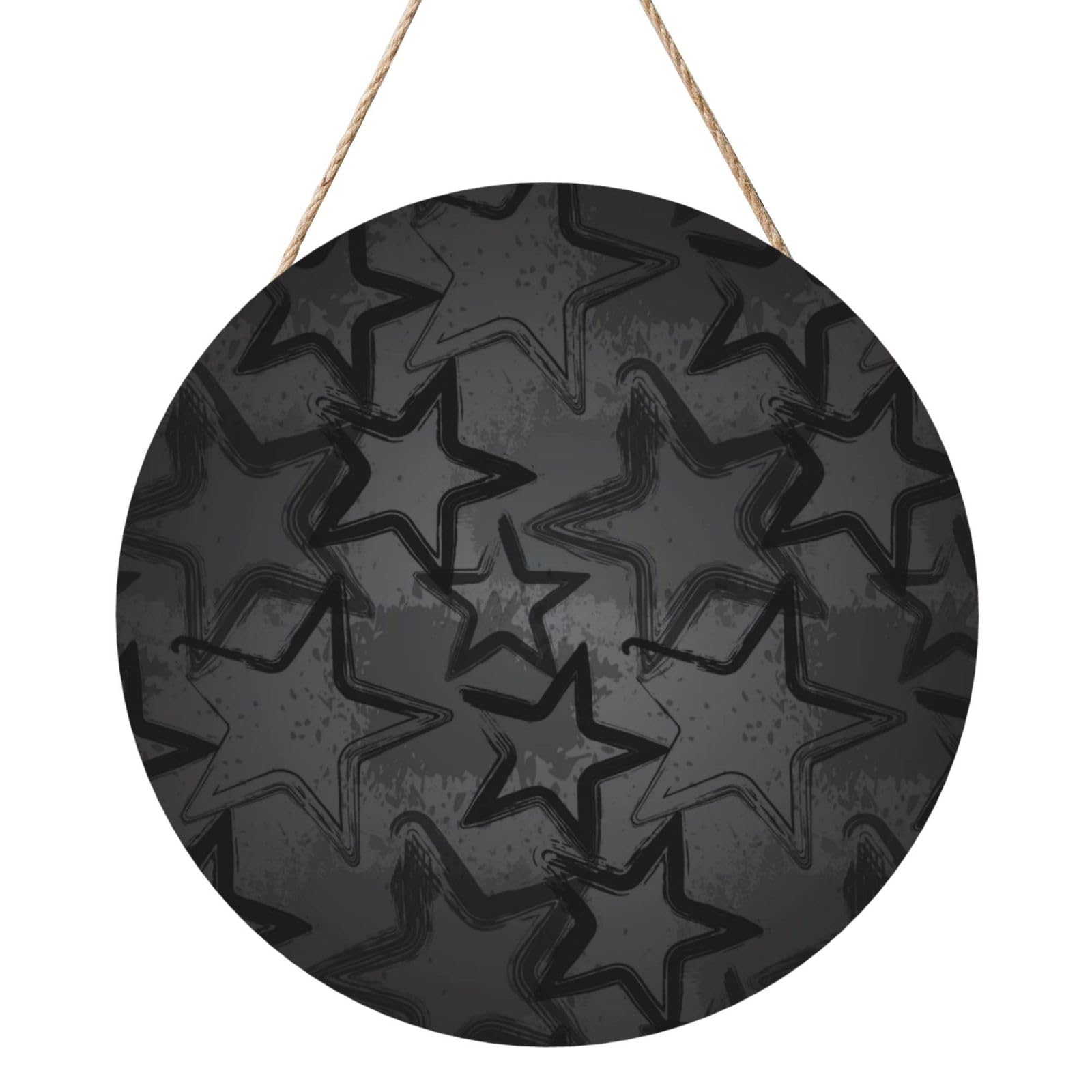 InOmak Star Pattern Gray, Round Wood Panel Painting 12 in, Wall Hanging Painting For Home