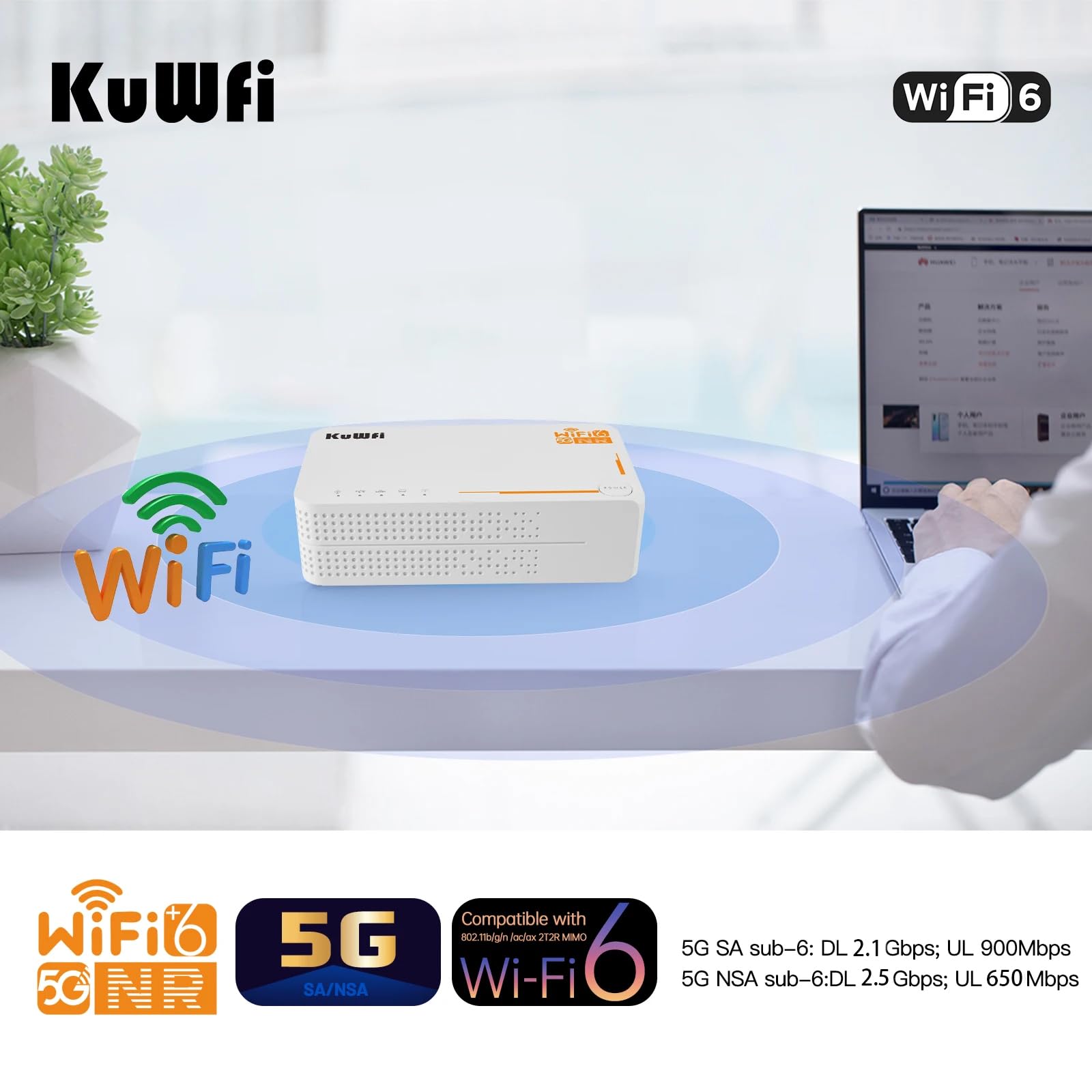 5G Router, 5G mobiler WLAN Router, NSA/SA 2.5Gbps 5G eSIM Modem, KuWFi 5G WLAN Router, 5G Router SIM Karte, AX3600 Dualband Pocket Wireless WiFi 6 Router, 32 Benutzer, 4000mAh, 5G Hotspot,Plug & Play