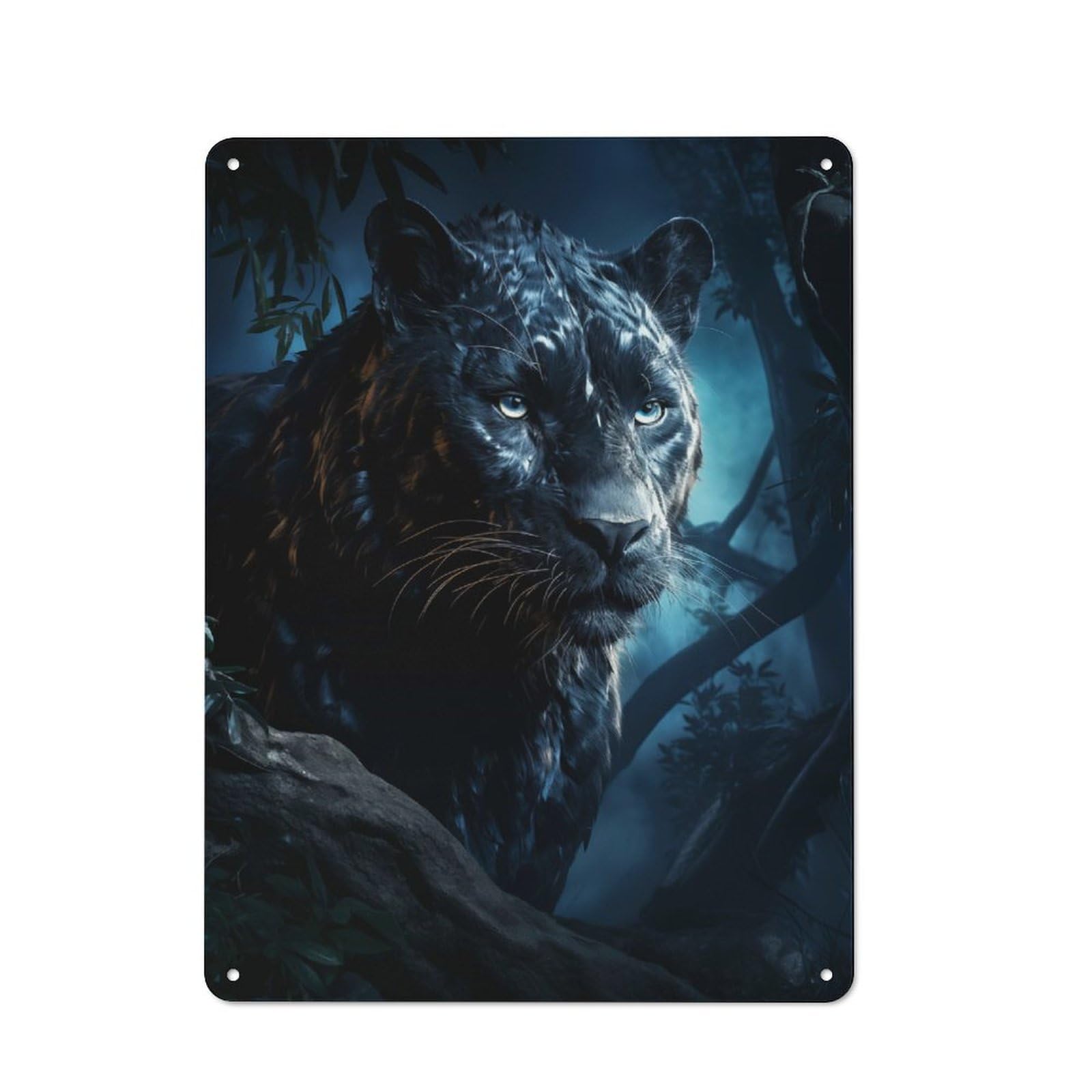 Junmoney Panther At Night Retro Decorative Metal Plaque 40X30cm, Garage Wall Decor For Garage, Workshop, Shed Or Utility Room