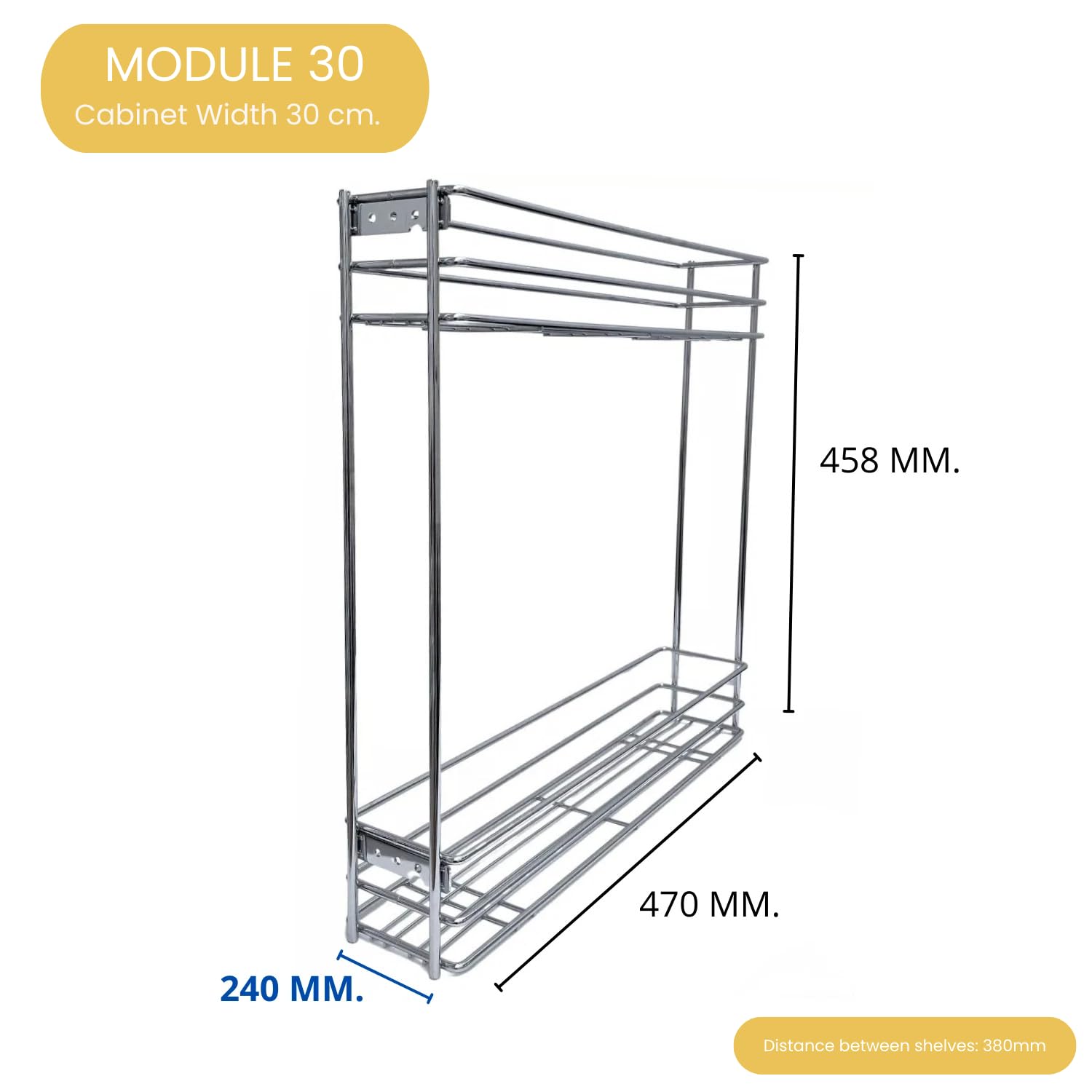 Evotrade - Cesta extraíble para módulo de 30 cm con guías de extracción total, carro deslizante amortiguado de acero inoxidable, portabotellas y tarros, ideal para cocinas y despensa