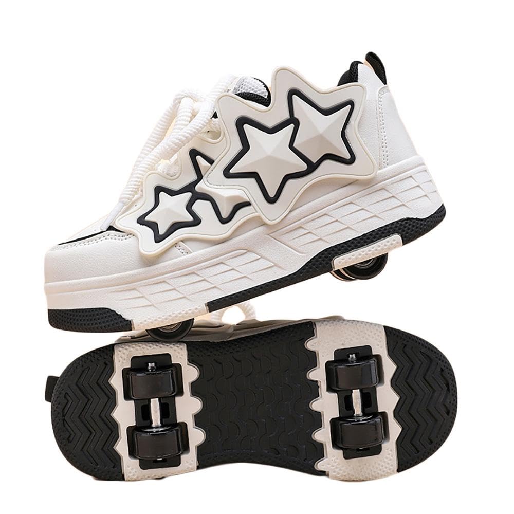 BCVPGF Roller Skates for Girls Boys, Rainers Skating with Retractable 4 Wheels-Stylish for Kids, 2 in 1 Kids Rollerskates, Roller Skates for Party, Birthday, Easter, Christmas,White-EU32