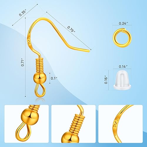 Miniatura 2 de Ganchos para aretes, kit de fabricación de aretes hipoalergénicos de 150 piezas con anillos de salto y tapones de silicona transparente (dorado)