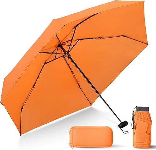 LEAGERA Compact Travel Umbrella with Case - Mini Umbrella for Purse, Small Lightweight &Tiny Design Perfect for Parasol Outdoor Sun&Rain Umbrellas,