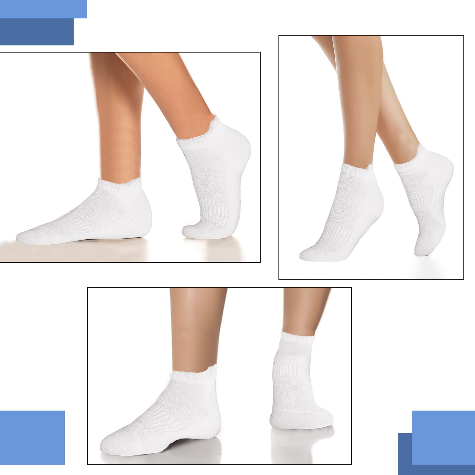 Lot de 5 paires de chaussettes courtes en coton - Pour homme et femme - Noir et blanc - Respirantes - Rembourrées - Chaussettes de sport - Chaussettes de randonnée - Chaussettes de tennis,