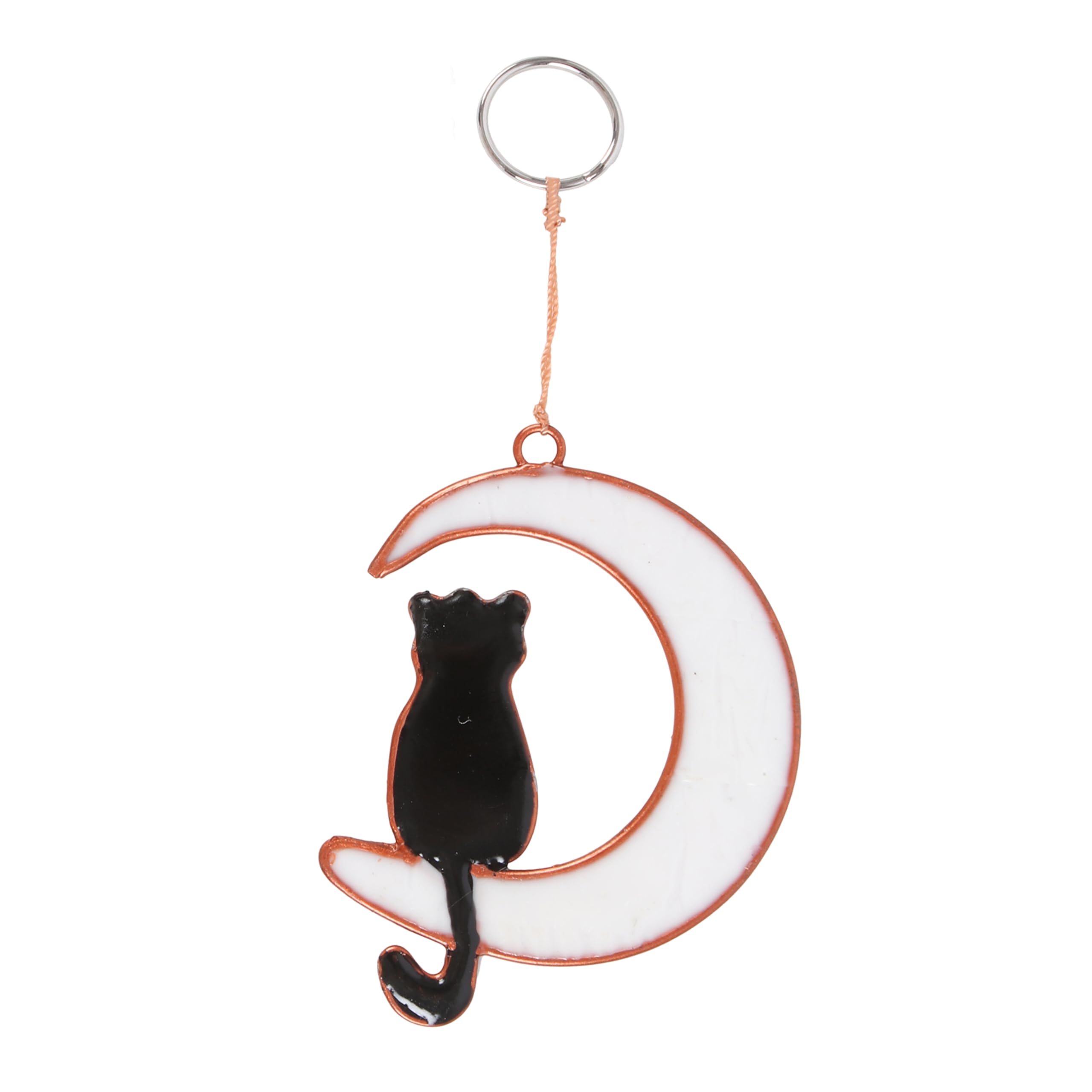 Handcrafted Bali Pagan Suncatcher - Cat & Crescent Moon, Mystical Energy, Earthly Charm Home Decor