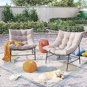 Sophia William Outdoor Papasan Chairs with Cushion and Frame Patio Rattan Club Scoop Chairs with 39 Cushions Oversized Padded Lounge Chairs Set of 2 350Ibs Capacity Indoor Outdoor Use