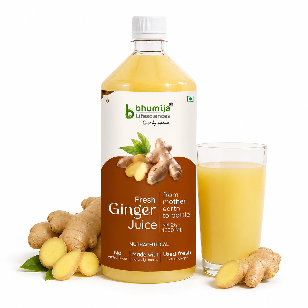Bhumija Lifesciences Natural Ginger Juice 1L | Sugar Free Adrak Juice for Digestion & Immunity | Raw Ginger Extract | Supports Weight Management & Kidney Health | No Added Sugar, Preservatives Free