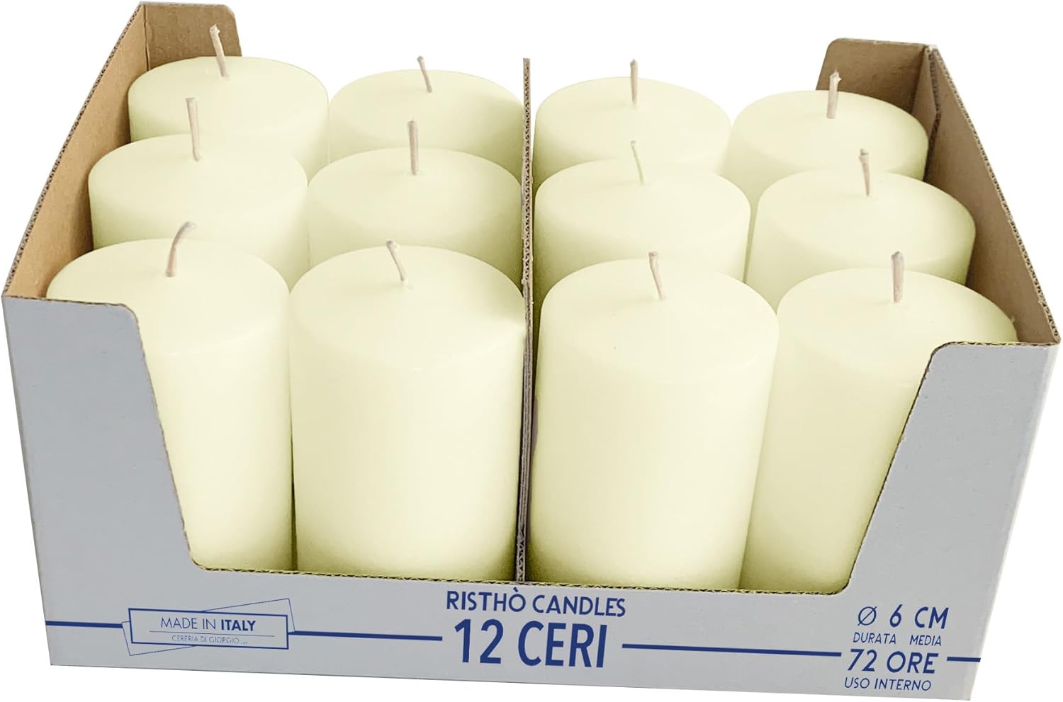 12 Candles, Candle Diameter 6 cm - Height 10 cm - Cream