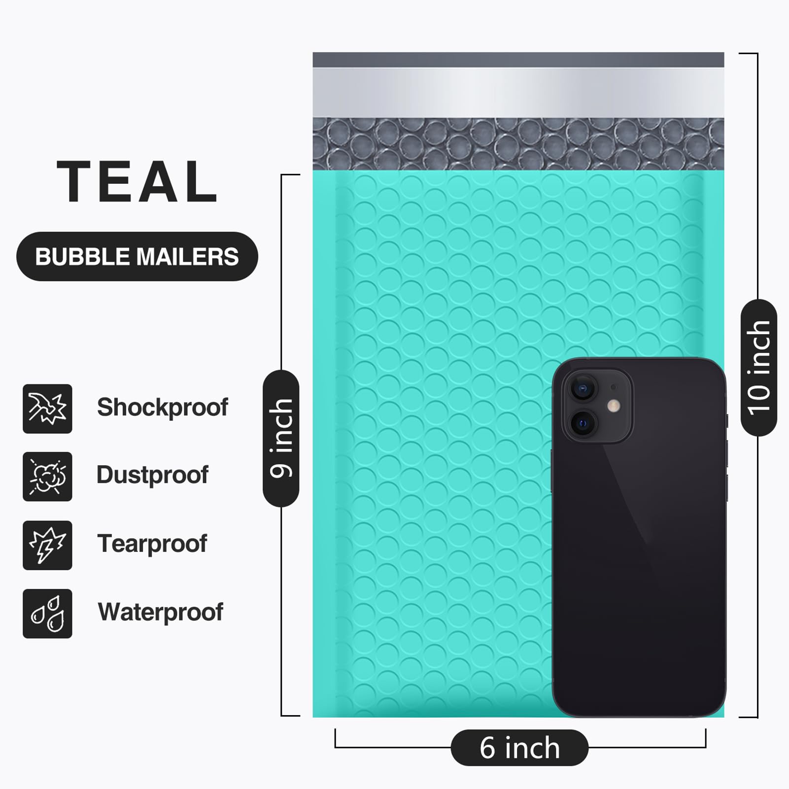 UCGOU Bubble Mailer 6x10 Inch 100 Pack Usable Size 6x9 Inch Teal Poly Padded Envelopes Waterproof Bubble Bags for Small Business Shipping Self Seal Mailing Envelopes for Jewelry Makeup Supplies