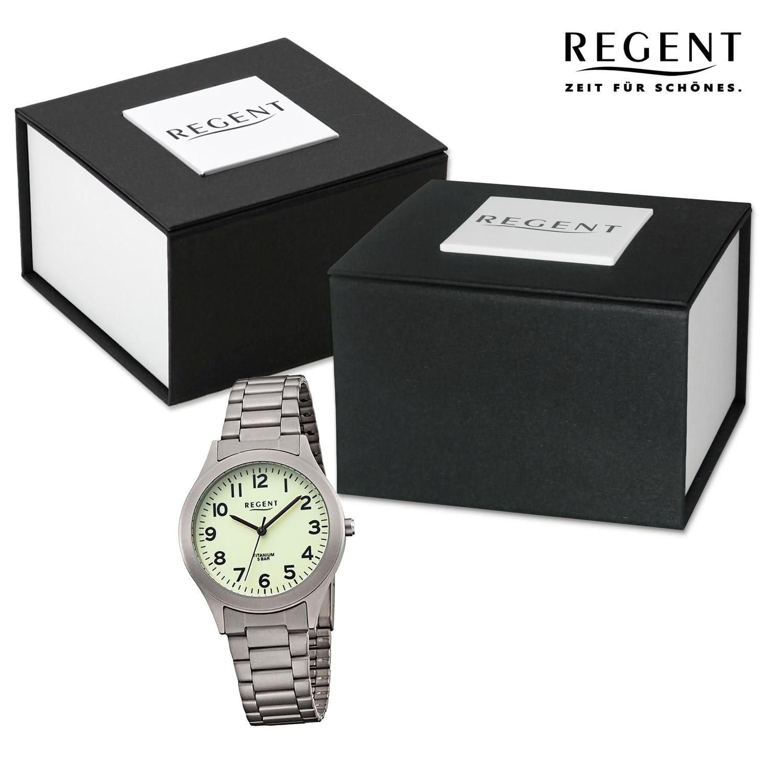 REGENT Zegarek męski z tytanowymi ogniwami i tytanową obudową 37 mm średnica kwarcu cyfry arabskie